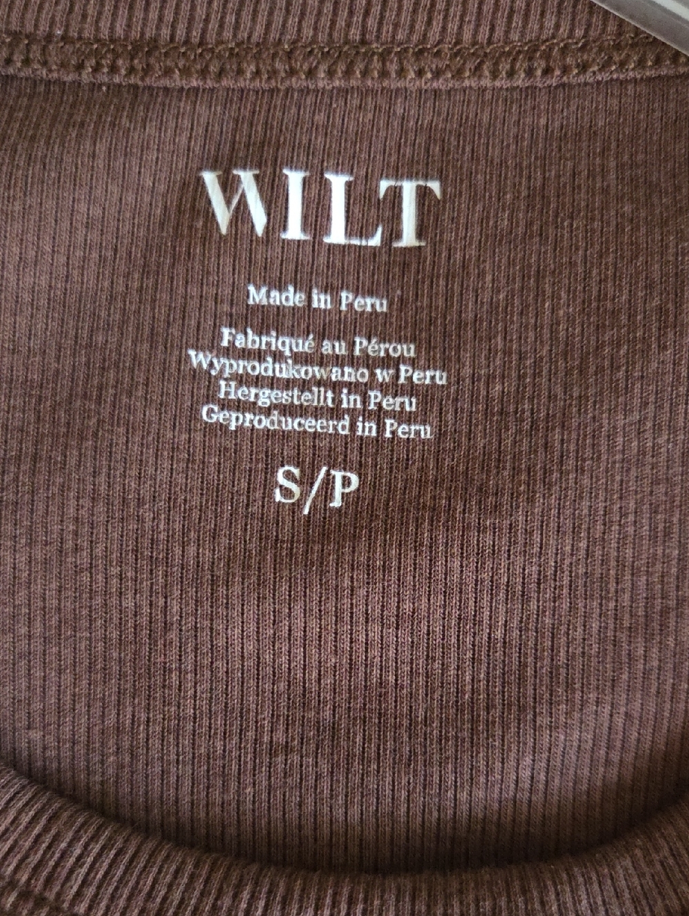 WILT Women's Brown Ribbed Short Sleeve Tee - Picture 5 of 5